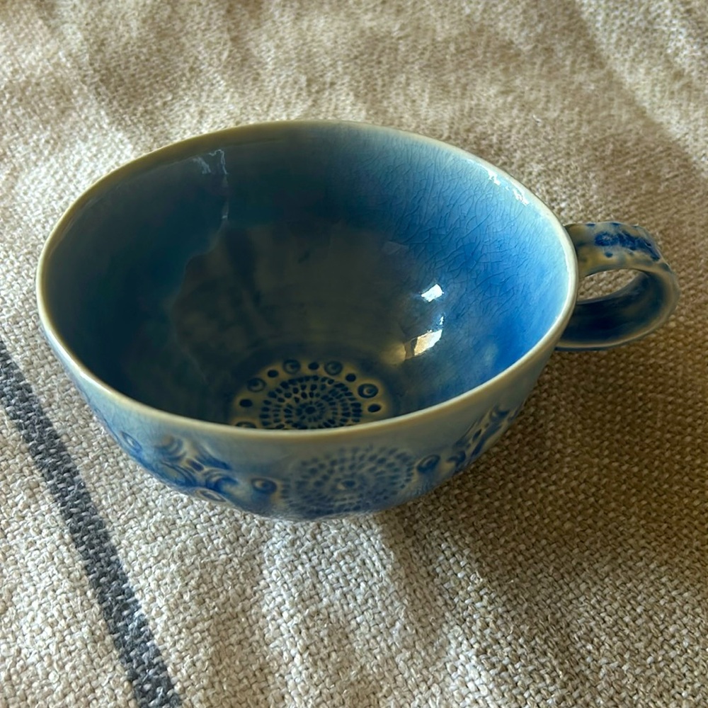 Anthropologie Old Havana Blue Single Mug / Minor Blemish On Grip Of Handle
